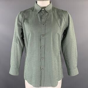 BOTTEGA VENETA Size XL Green White Gingham Cotton Long Sleeve Shirt